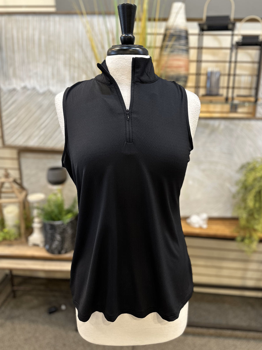 Beachtime By Lulu B UPF 50+ Cooling Sleeveless Zip Up Tank - Black – E ...