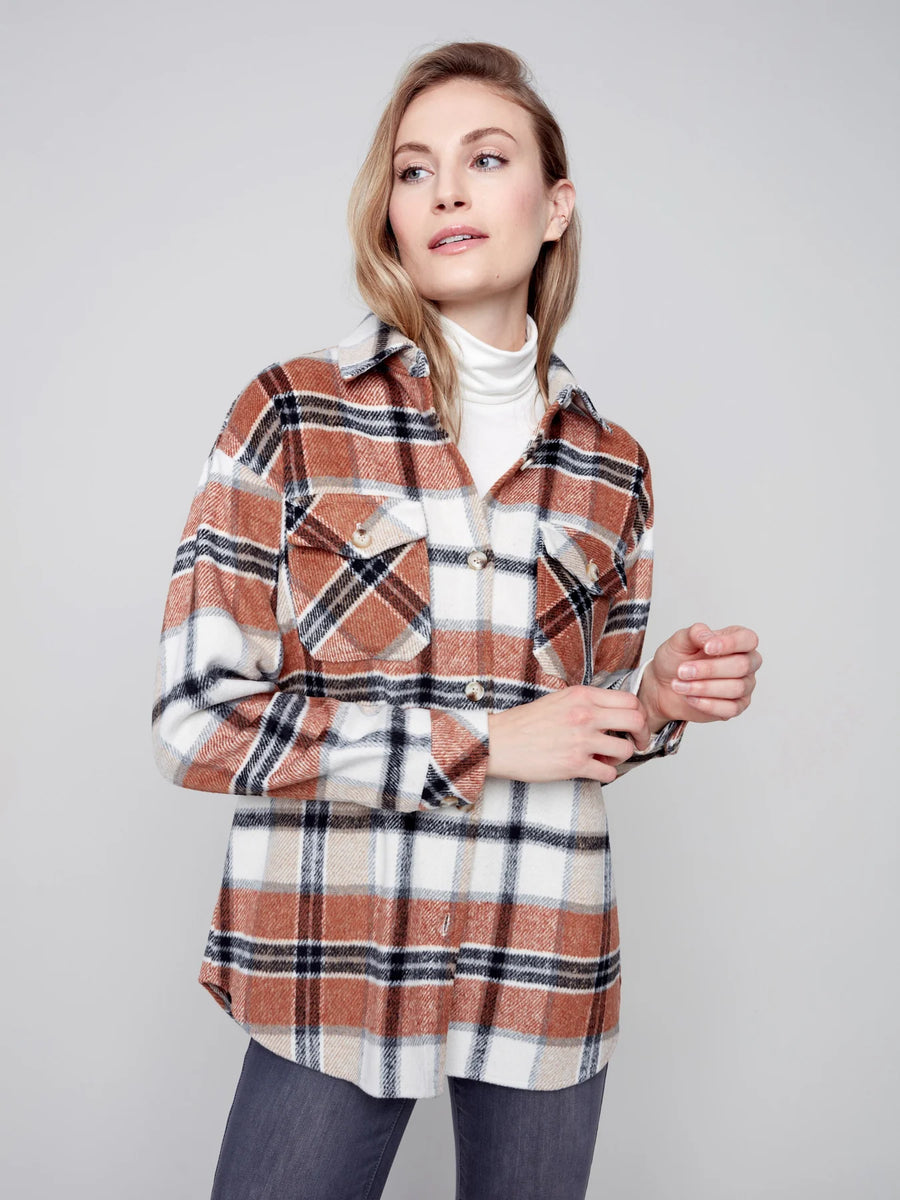 Charlie B Plaid Flannel Shirt Jacket In Cider – E & Co. Boutique