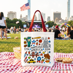Happy 250th America Doodle Canvas Tote Bag, Patriotic USA 1776-2026