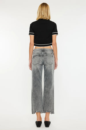 Kancan Midrise Cropped Straight Jeans with Rhinestone Details