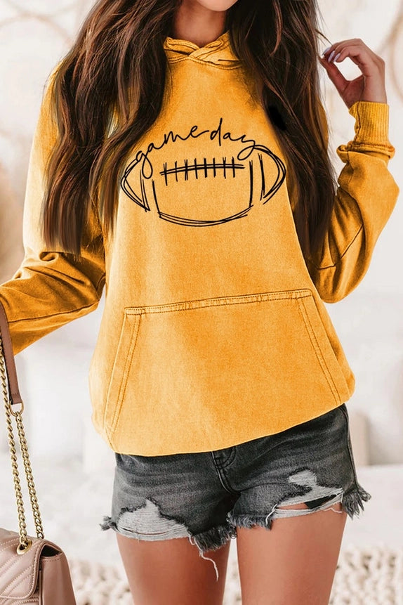 Hooded "GAMEDAY" Sweatshirt with Drawstring - Gold
