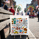 Happy 250th America Doodle Canvas Tote Bag, Patriotic USA 1776-2026