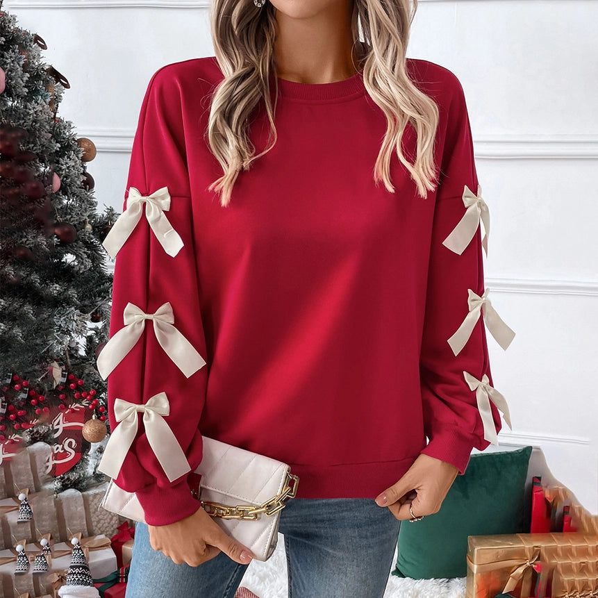 Long Sleeve Scuba Top with Satin Bow Sleeve