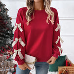Long Sleeve Scuba Top with Satin Bow Sleeve