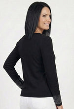 Ethyl Long Sleeve Crew Neck with Rhinestone Detail - Black