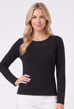 Ethyl Long Sleeve Crew Neck with Rhinestone Detail - Black