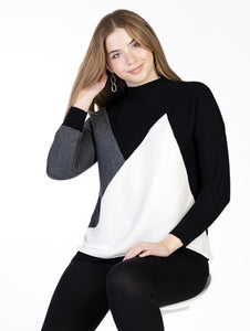 Ribbed Mock Neck Colorblock Tunic by Variations