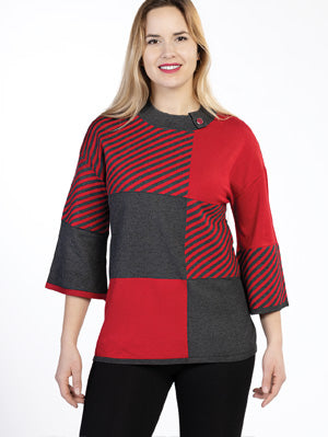 Color Block Flair Sleeve Sweater by Variations