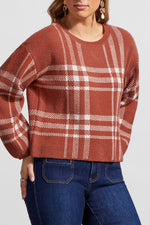 Tribal Fashions Plaid Crew Neck Sweater - Baked Clay