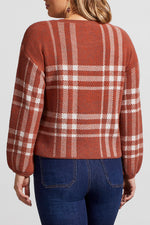 Tribal Fashions Plaid Crew Neck Sweater - Baked Clay