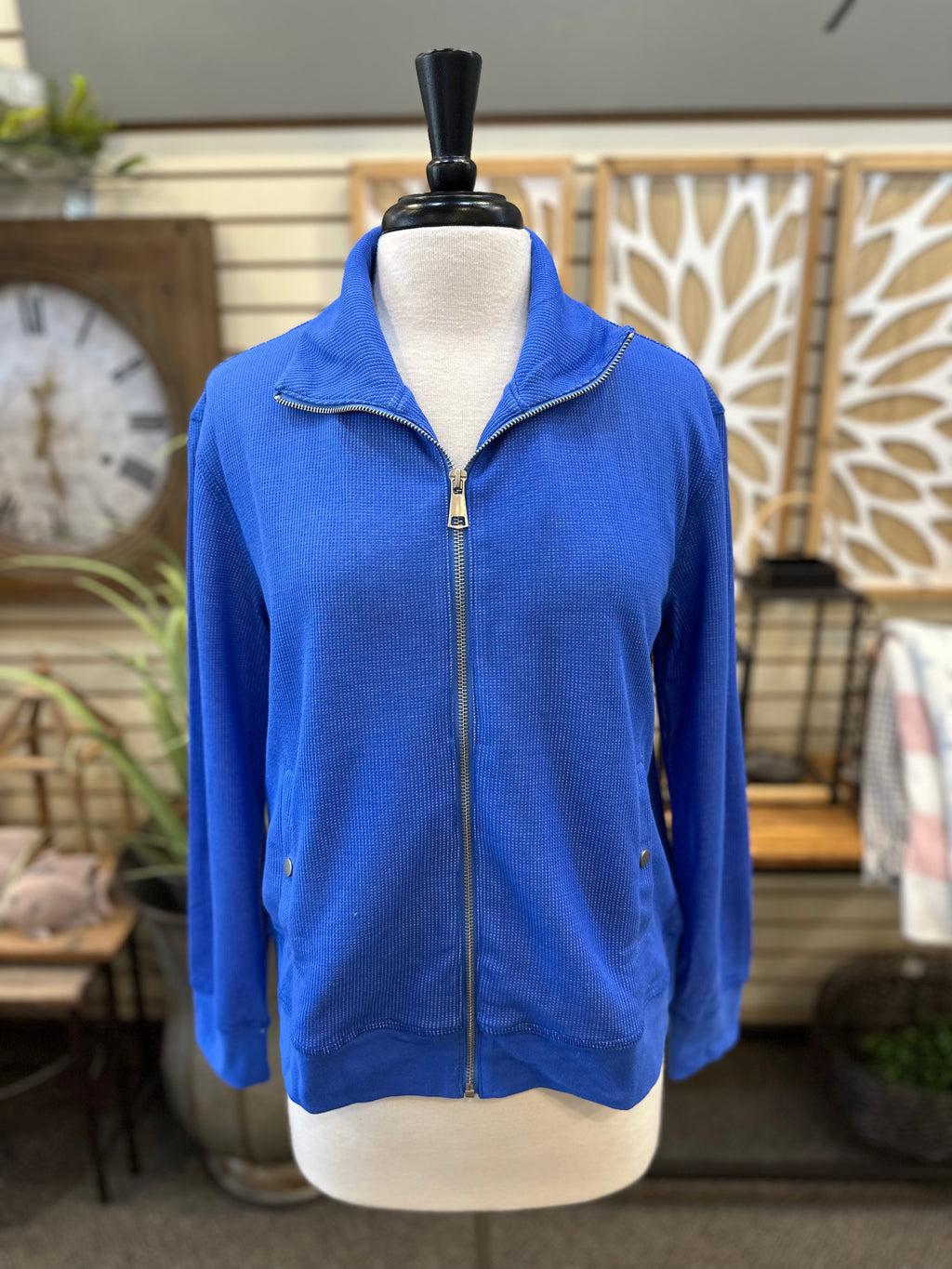 Lulu B Waffle Knit Full Zip Jacket - Blue