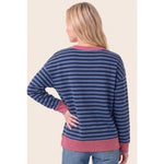 Pop Color Trimmed Stripe Sweatshirt by Staccato - Navy + Fuchsia