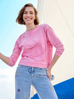 Charlie B Long Sleeve Top with Flower Appliqué - Candy