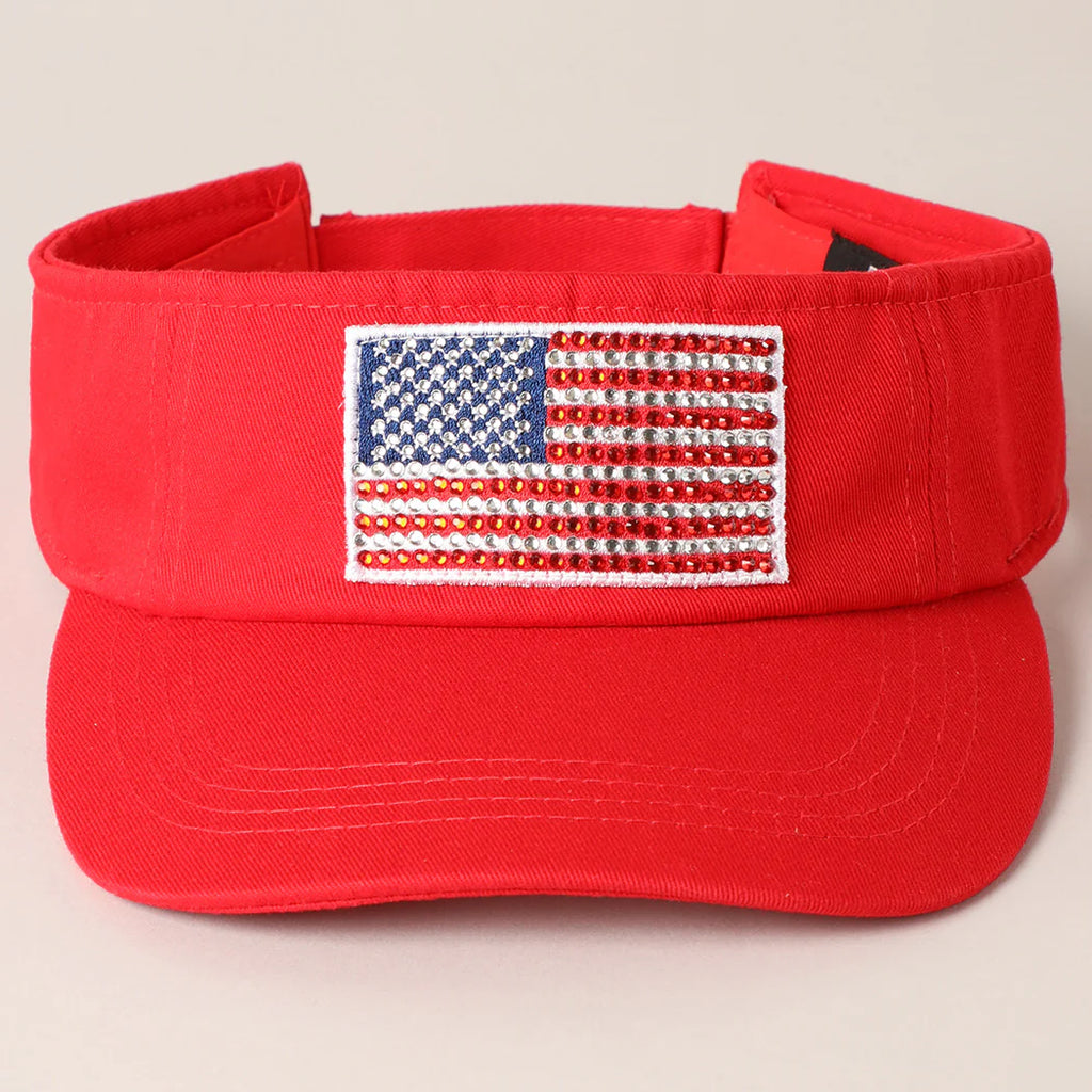 Rhinestone American Flag Patch Visor Summer Hat