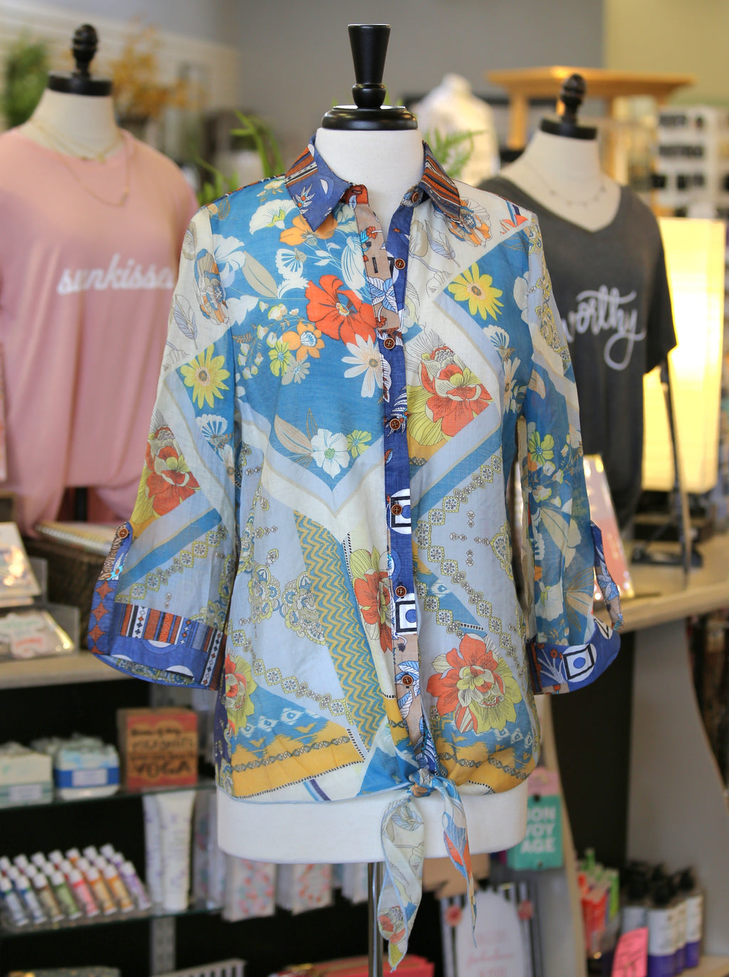 Printed Tie Front Blouse by Variations