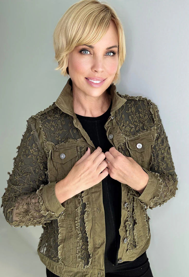 Ethyl Lace Sleeved Floral Jean Jacket