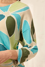 Tribal Fashions 3/4 Sleeve Crew Neck Sweater - Aqua Sky