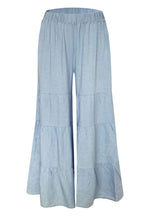 Ethyl Cascade Tiered Palazzo Crop Pant - Light Denim