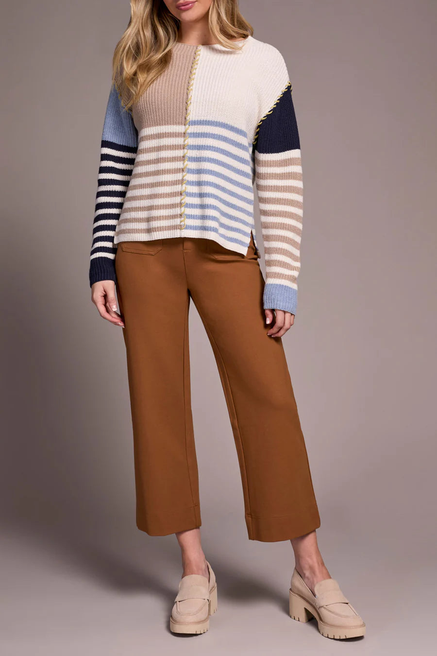 Tribal Fashions Multi Stripe Textured Boat Neck Sweater