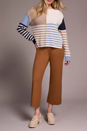 Tribal Fashions Multi Stripe Textured Boat Neck Sweater