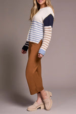 Tribal Fashions Multi Stripe Textured Boat Neck Sweater