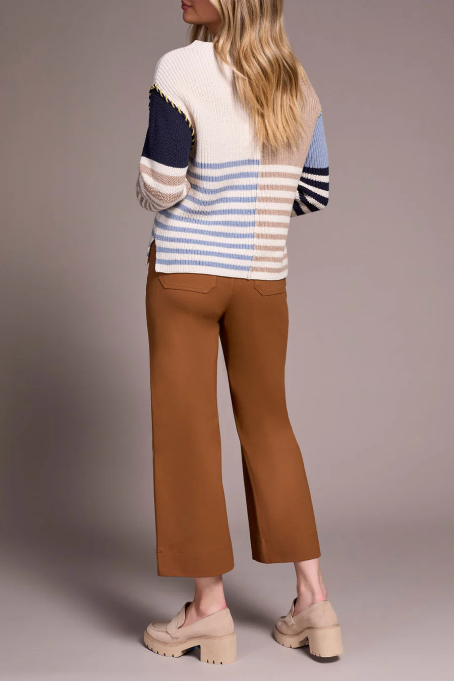 Tribal Fashions Multi Stripe Textured Boat Neck Sweater