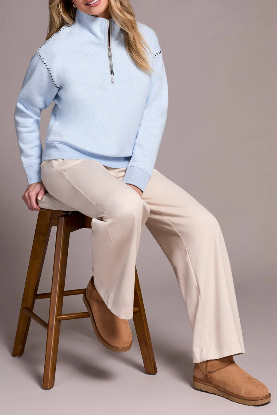 Tribal Fashions French Terry Stitch-Accent Zip Funnel Neck Sweater