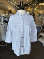 Wild Palms Cotton Mini Stripe Button Down Shirt