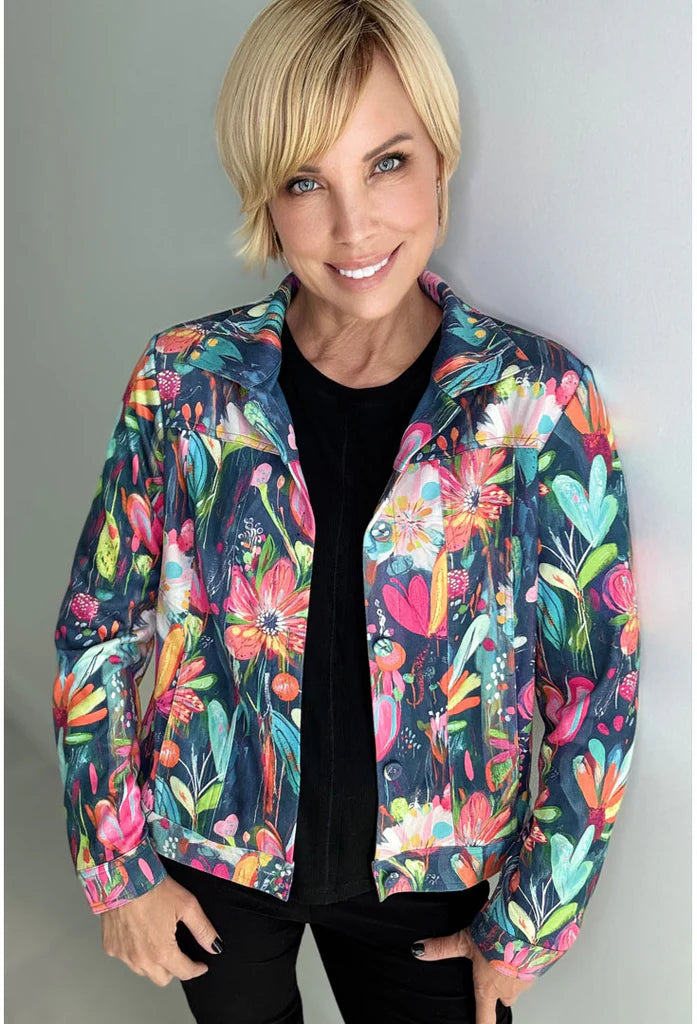Ethyl Floral Art Print Jacket - Faux Suede