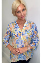 Ethyl Floral Print Blouse with Roll Tab Sleeve
