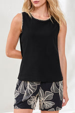 Tribal Fashions Ribbed Tank Top with Moss Stitch Neck Detail - Black