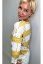 Ethyl Tie Dye Striped 3/4 Sleeve Cotton Top - Mustard