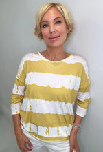 Ethyl Tie Dye Striped 3/4 Sleeve Cotton Top - Mustard