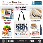 America 250 Years of Freedom Tote Bag, Patriotic USA Anniversary 1776 Canvas Tote