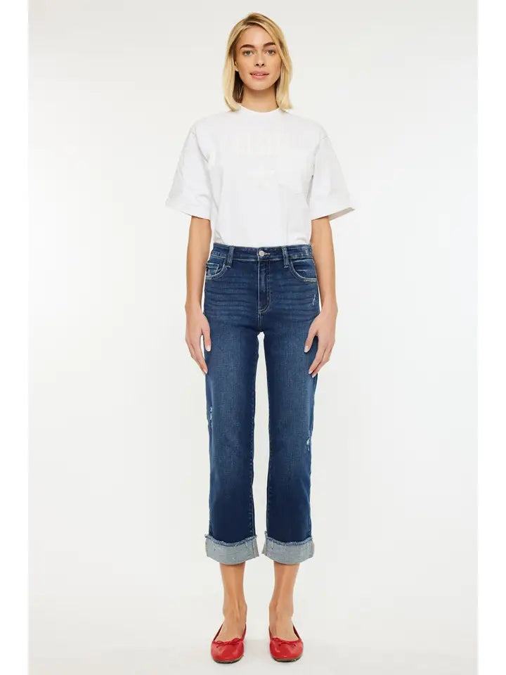 Kancan High Rise Cropped Straight Jean with Cuff