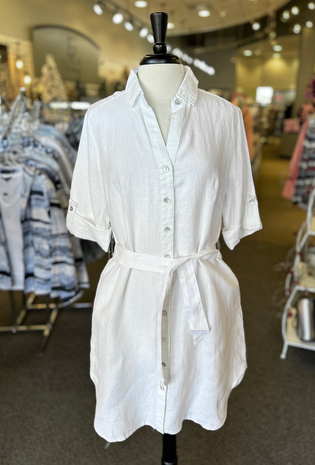 Lulu B Linen Button Down Shirt Dress with Pockets