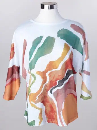 Keren Hart Lightweight Knit 3/4 Sleeve Abstract Print Top