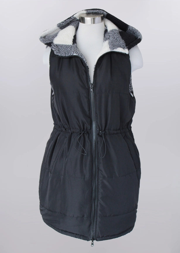 Keren Hart Reversible Checked Sherpa Vest - Flip Side is Solid Black