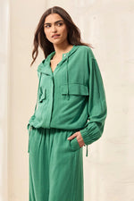 Tribal Fashions lightweight linen Button Front Hooded Jacket - Grass
