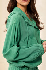 Tribal Fashions lightweight linen Button Front Hooded Jacket - Grass