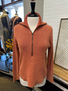 PBJ Blues Mini Waffle Quarter Zip Cotton Pullover - Red Rock