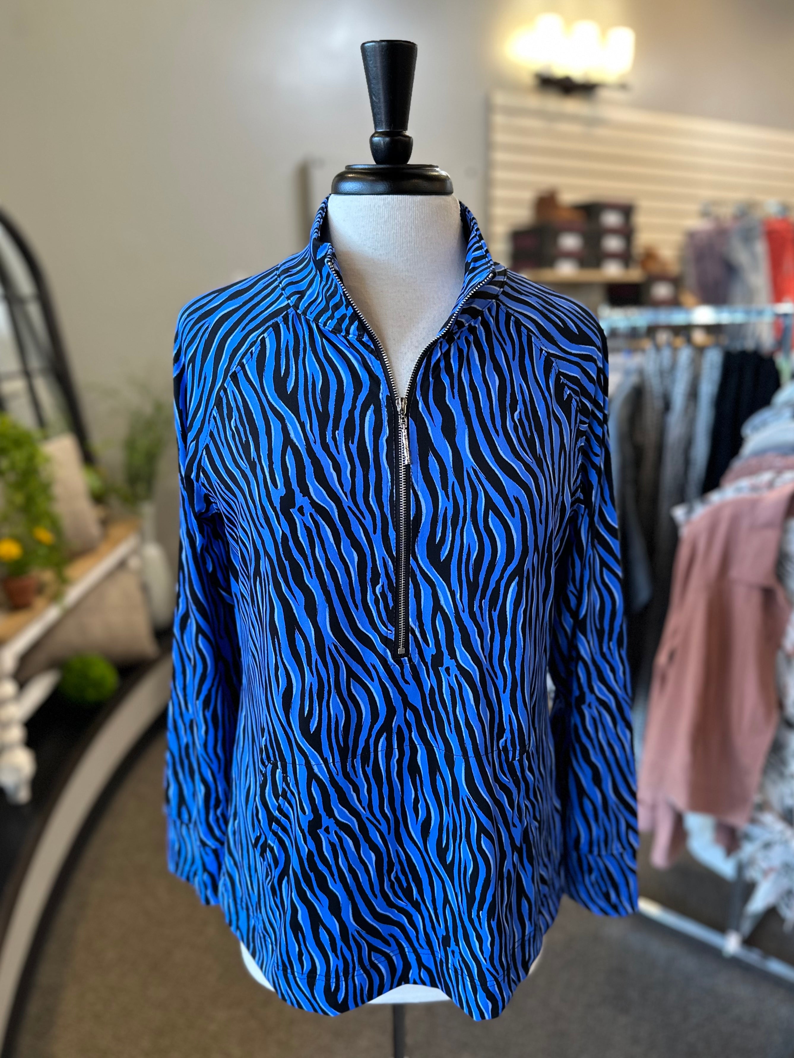 Lulu B UPF 50+ Kangaroo Pocket Quarter Zip - Zebra