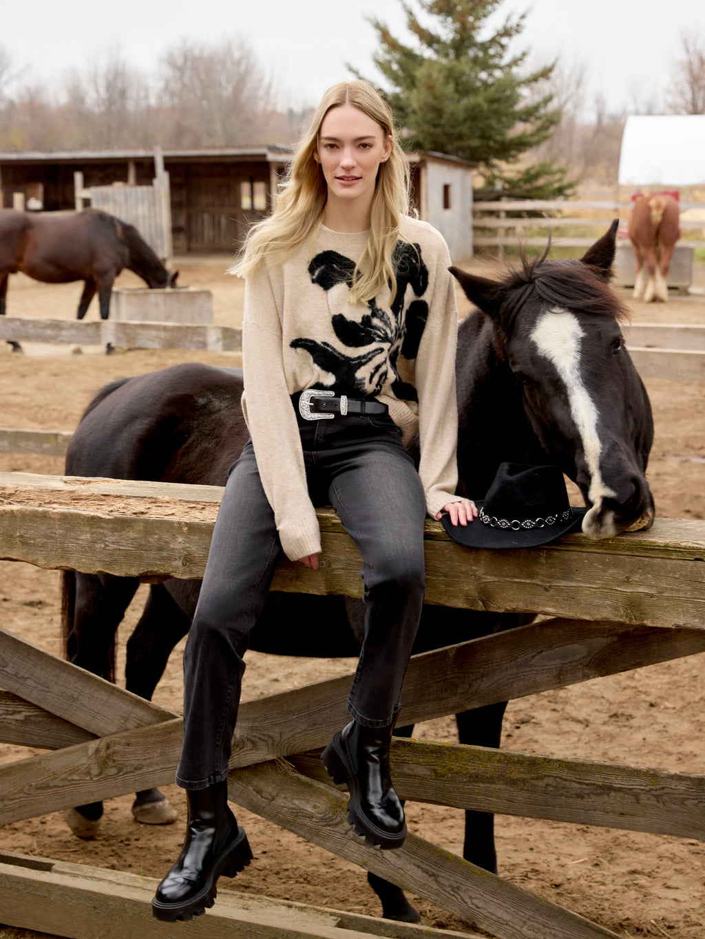 Charlie B Floral Jacquard Crew Neck Sweater - Flowers