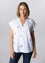 Keren Hart Cotton Top with Ruffle Sleeve and Embroidered Stars