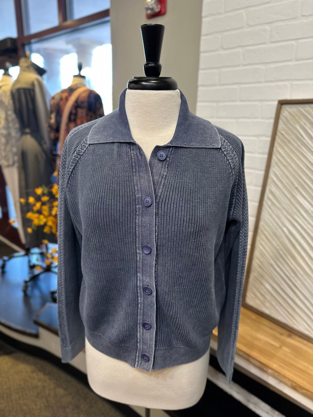 PBJ Blues Collared Button Cardigan in Cotton - Indigo