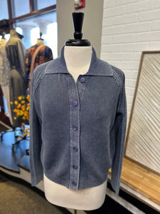 PBJ Blues Collared Button Cardigan in Cotton - Indigo