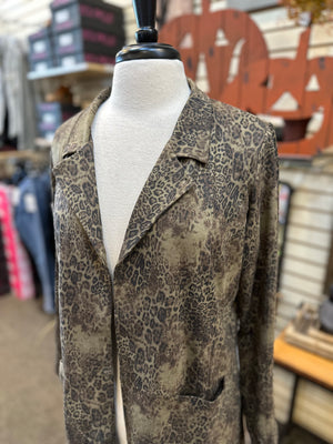 Ethyl Faux Suede Cheetah Blazer Jacket - Olive