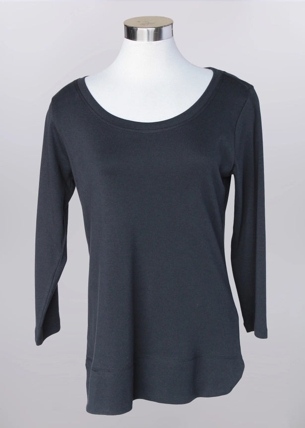Keren Hart 3/4 Sleeve Cotton Scoop Neck - Black