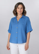 Keren Hart Cotton Short Sleeve Button Down Top - Indigo