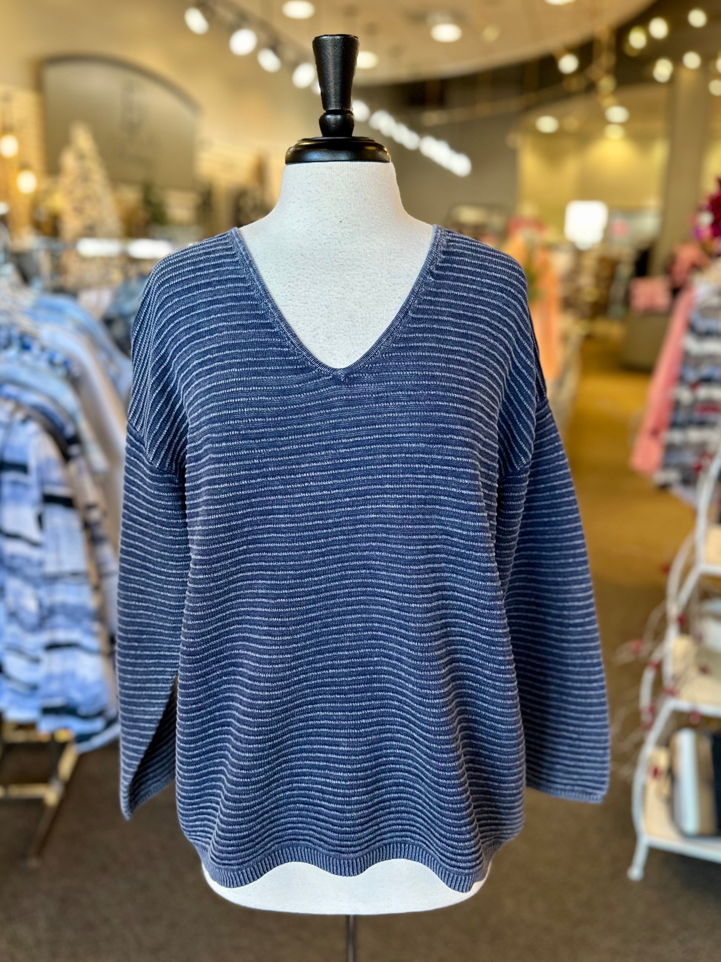 PBJ Blues Ribbed V-Neck Sweater